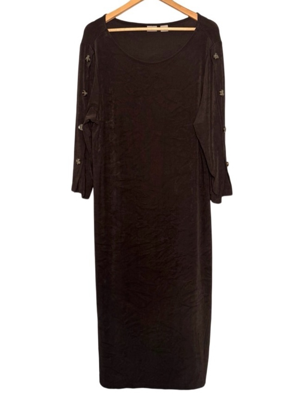 Chico's Travelers Brown Knit Midi Dress Size 3 (US 16/18) Button Sleeve Stretch - Picture 2 of 10